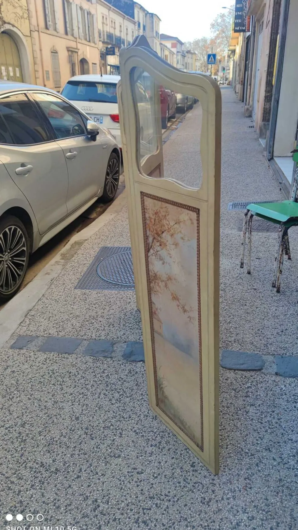 Paravent ou écran en bois peint et toile peinte