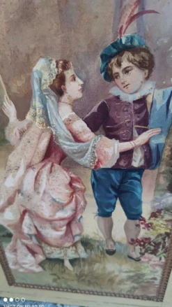 Paravent ou écran en bois peint et toile peinte