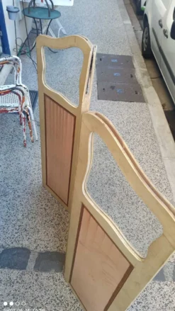 Paravent ou écran en bois peint et toile peinte
