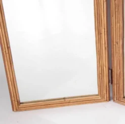 Paravent « palmes » en rotin et miroirs