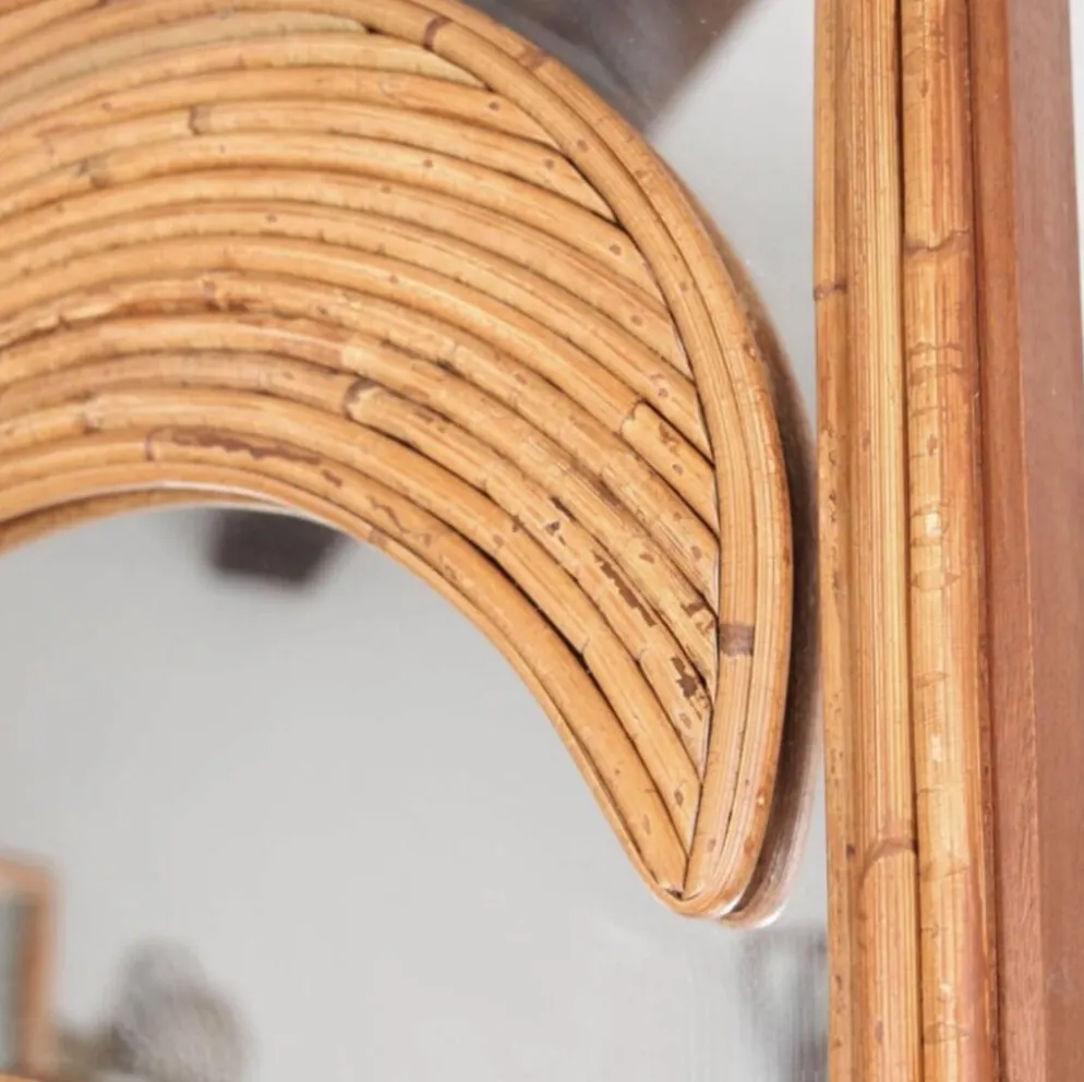Paravent « palmes » en rotin et miroirs