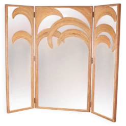 Paravent « palmes » en rotin et miroirs
