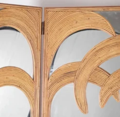Paravent « palmes » en rotin et miroirs