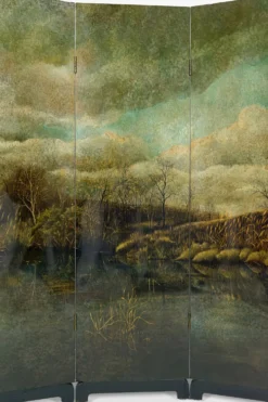 Paravent par Bernard Cuenin au paysage laqué, circa 1970