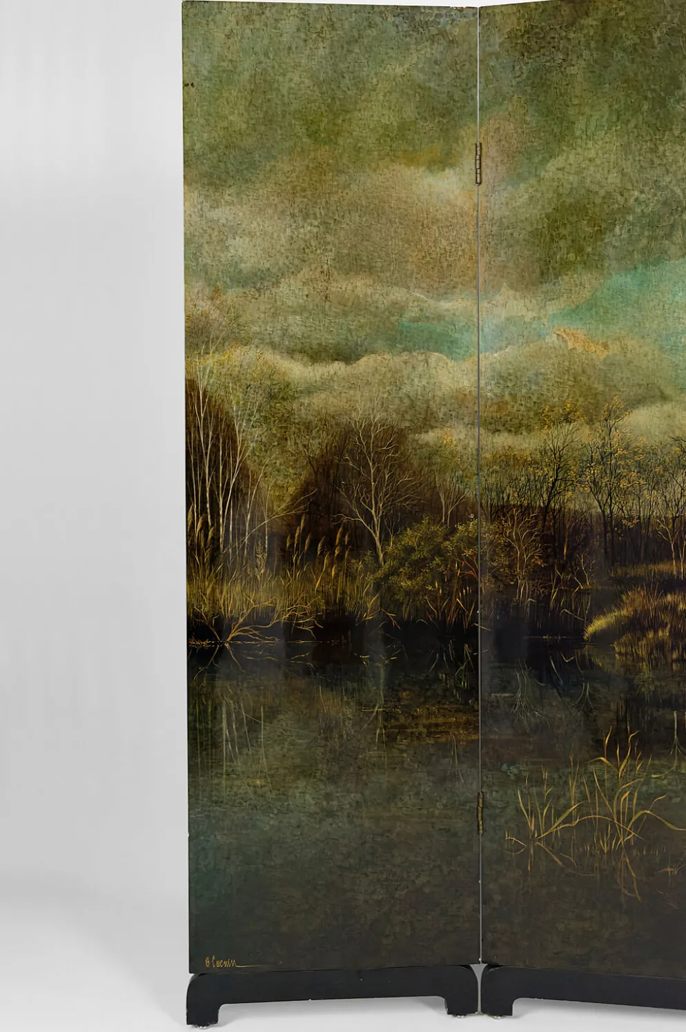 Paravent par Bernard Cuenin au paysage laqué, circa 1970