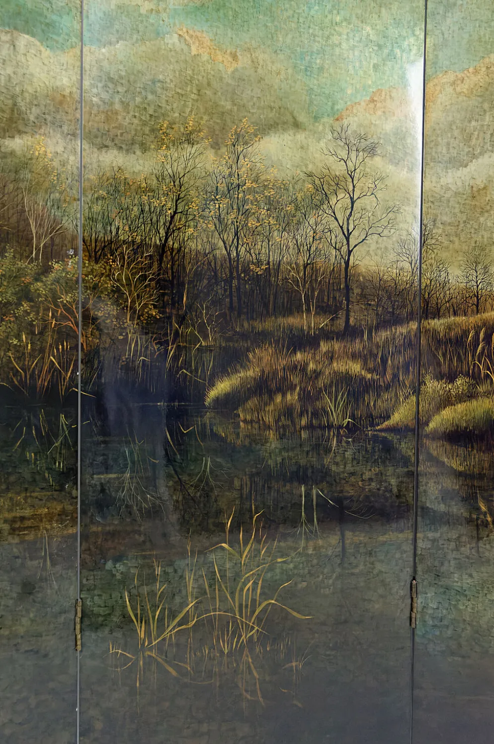 Paravent par Bernard Cuenin au paysage laqué, circa 1970