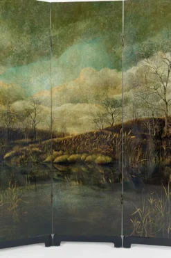 Paravent par Bernard Cuenin au paysage laqué, circa 1970