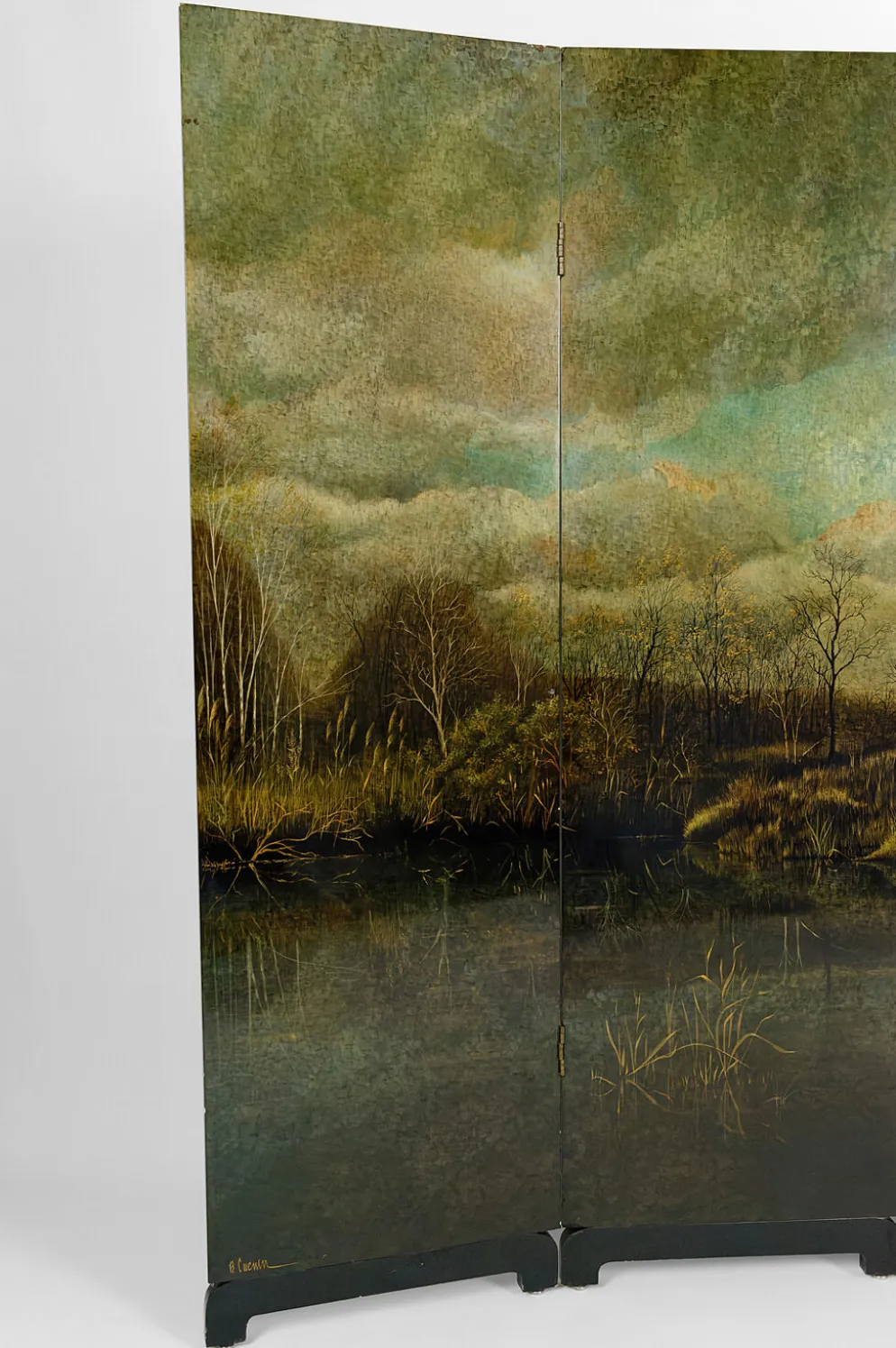 Paravent par Bernard Cuenin au paysage laqué, circa 1970