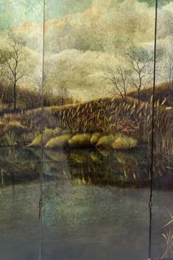 Paravent par Bernard Cuenin au paysage laqué, circa 1970