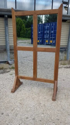 Paravent - partition en teck birman ancien / 4 panneaux miroirs recto-verso