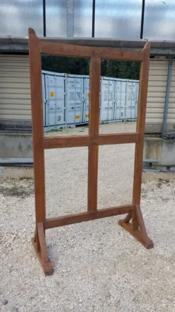 Paravent - partition en teck birman ancien / 4 panneaux miroirs recto-verso