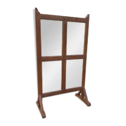 Paravent - partition en teck birman ancien / 4 panneaux miroirs recto-verso