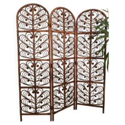 Paravent Peacock Vintage Osier Rotin 3 Volets