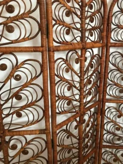 Paravent Peacock Vintage Osier Rotin 3 Volets