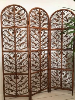 Paravent Peacock Vintage Osier Rotin 3 Volets