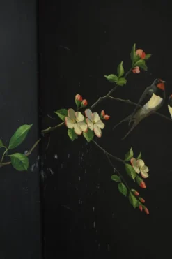 Paravent pliant en fer peint à la main, représentant des oiseaux et des fleurs, milieu du XXe siècle