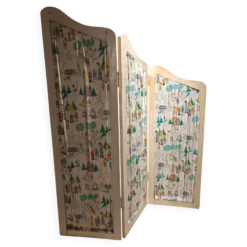 Paravent pour enfant vintage en bois 1950/1960 tissus conte de fées