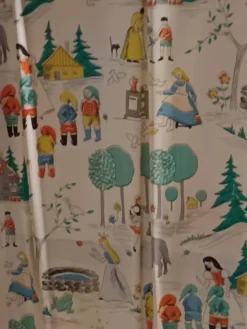 Paravent pour enfant vintage en bois 1950/1960 tissus conte de fées