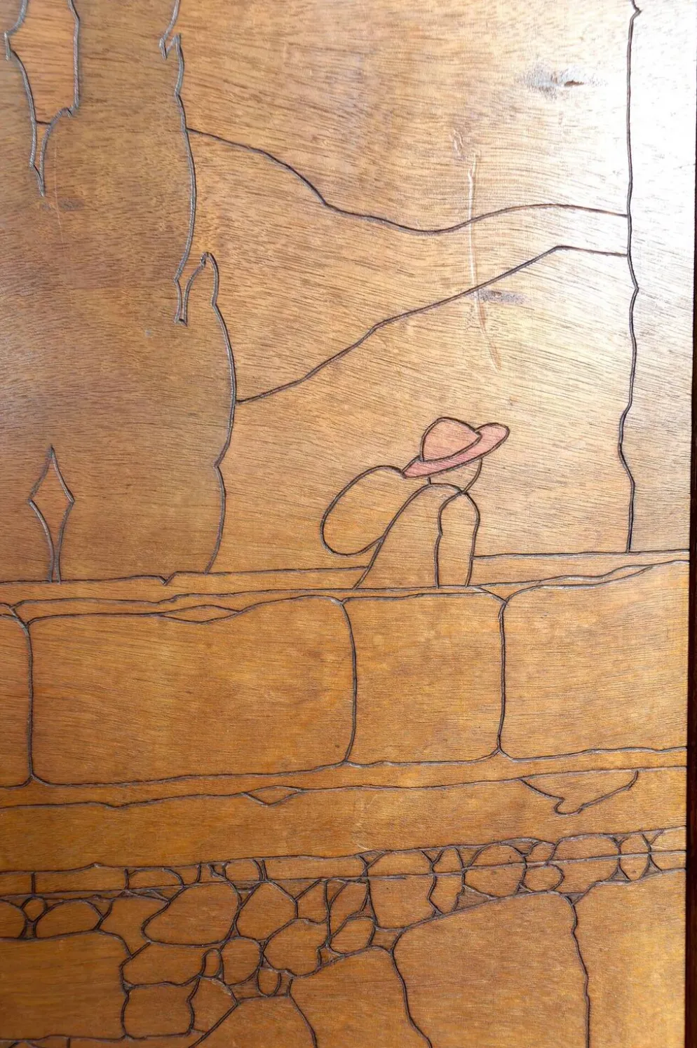 Paravent Pyrogravé, Ville Médiévale Méditerranéenne, Art Nouveau/Déco, 1930