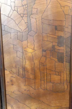 Paravent Pyrogravé, Ville Médiévale Méditerranéenne, Art Nouveau/Déco, 1930