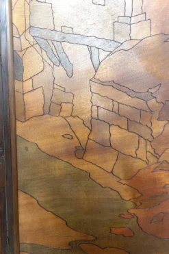Paravent Pyrogravé, Ville Médiévale Méditerranéenne, Art Nouveau/Déco, 1930
