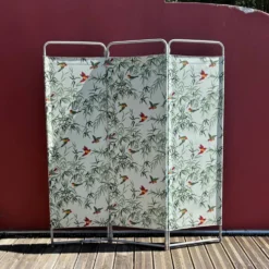 2 paravents 3 panneaux en tube métal et tissu des années 50