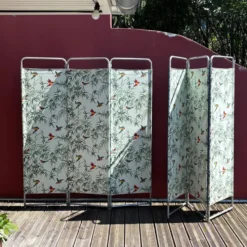 2 paravents 3 panneaux en tube métal et tissu des années 50