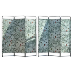 2 paravents 3 panneaux en tube métal et tissu des années 50