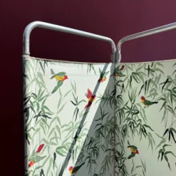2 paravents 3 panneaux en tube métal et tissu des années 50