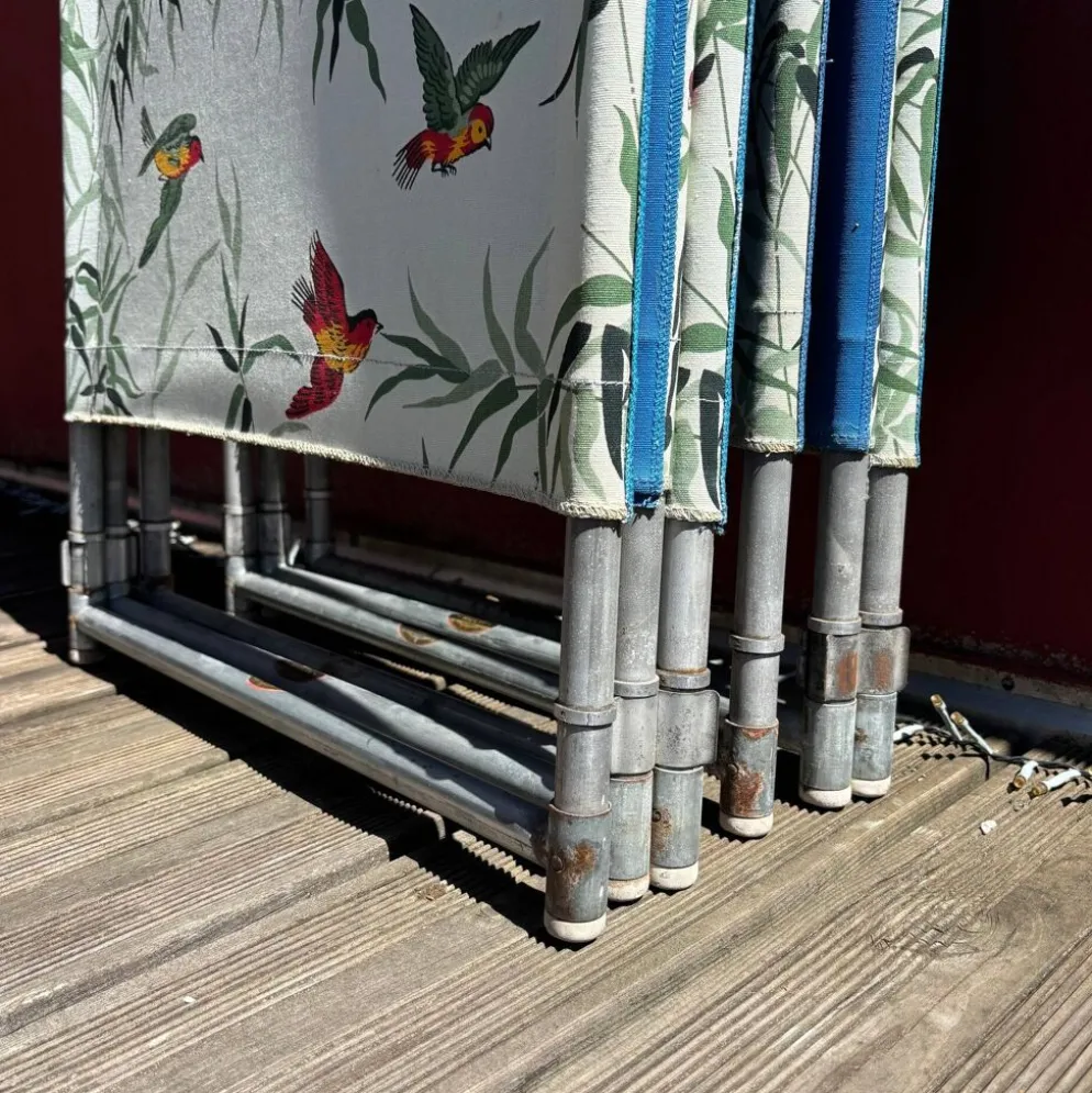 2 paravents 3 panneaux en tube métal et tissu des années 50