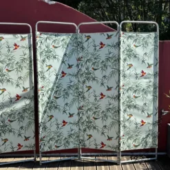 2 paravents 3 panneaux en tube métal et tissu des années 50