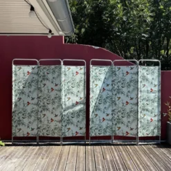 2 paravents 3 panneaux en tube métal et tissu des années 50