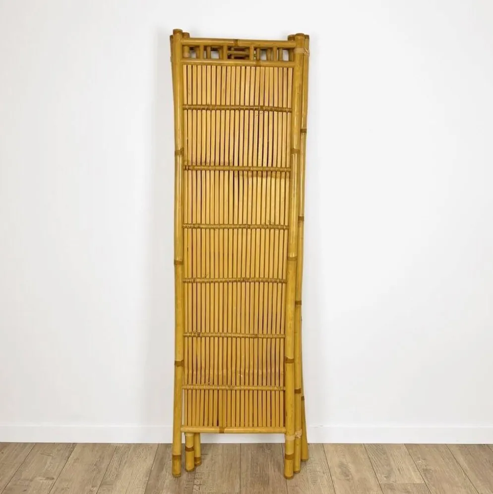 Paravent vintage en rotin et bambou 3 volets