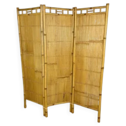 Paravent vintage en rotin et bambou 3 volets