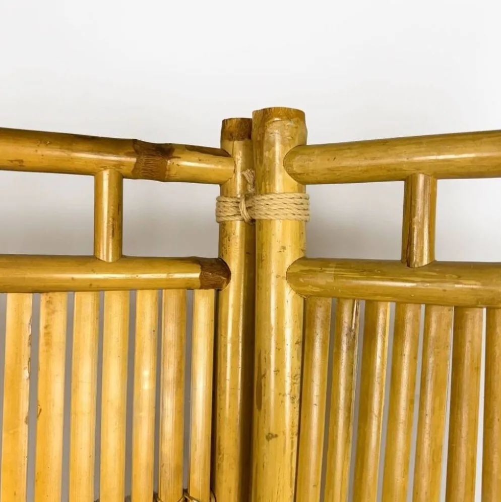 Paravent vintage en rotin et bambou 3 volets