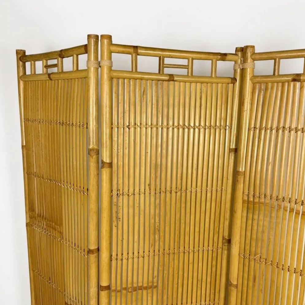 Paravent vintage en rotin et bambou 3 volets