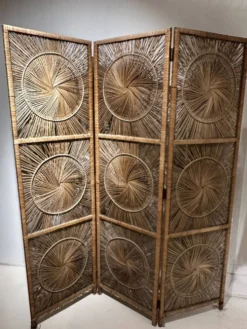 Paravent vintage en rotin / osier – 3 panneaux