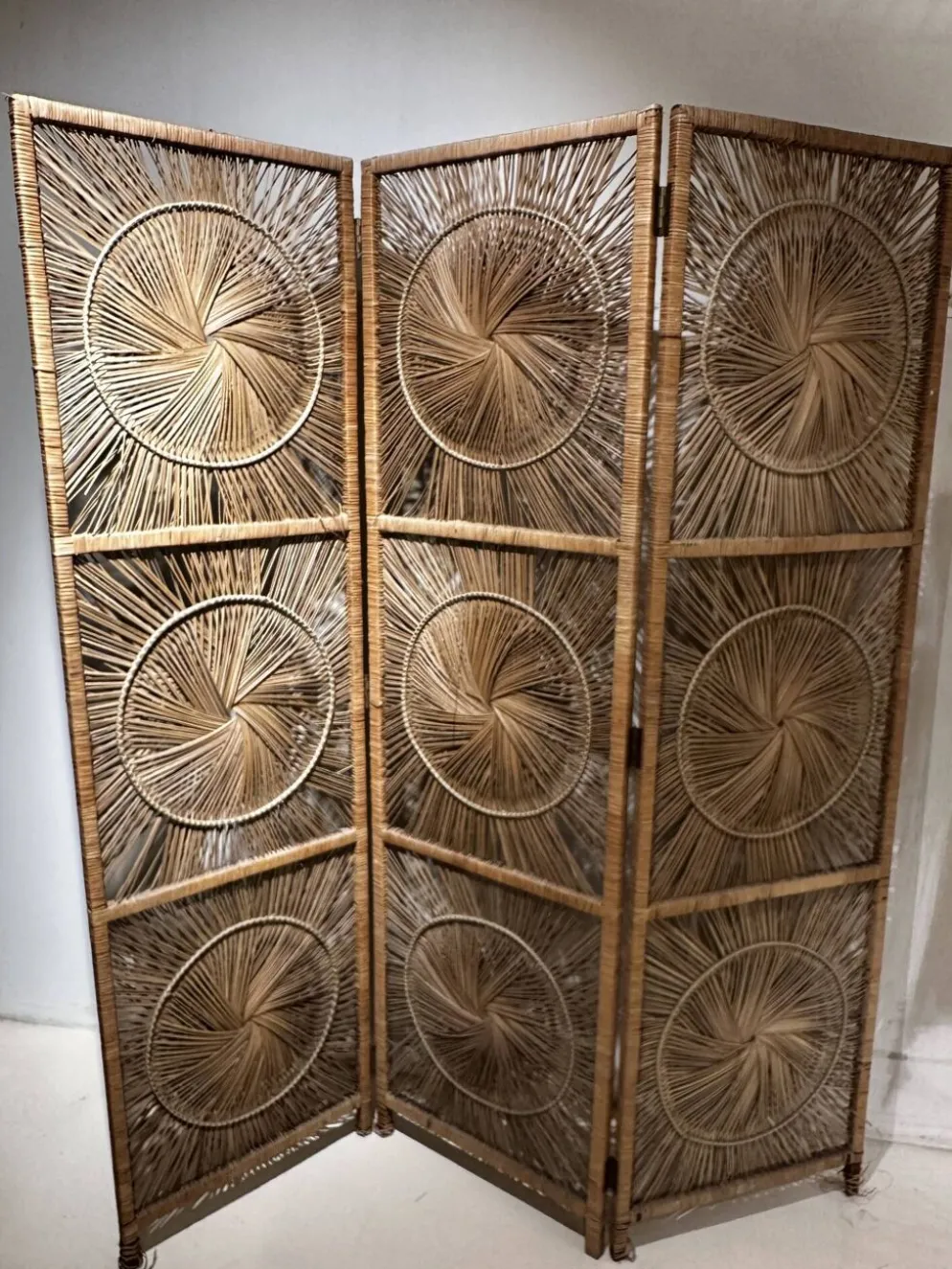 Paravent vintage en rotin / osier – 3 panneaux
