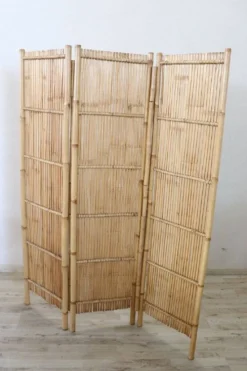 Paravent vintage à 3 panneaux en bambou, années 1980