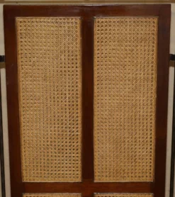 Paravent vintage 3 panneaux en fer forgé, bergère et bois dur