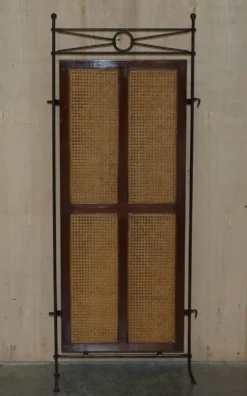 Paravent vintage 3 panneaux en fer forgé, bergère et bois dur