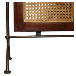 Paravent vintage 3 panneaux en fer forgé, bergère et bois dur