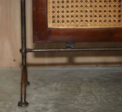 Paravent vintage 3 panneaux en fer forgé, bergère et bois dur