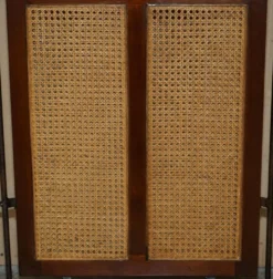 Paravent vintage 3 panneaux en fer forgé, bergère et bois dur