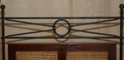 Paravent vintage 3 panneaux en fer forgé, bergère et bois dur