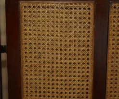 Paravent vintage 3 panneaux en fer forgé, bergère et bois dur