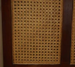 Paravent vintage 3 panneaux en fer forgé, bergère et bois dur