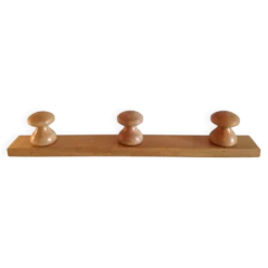 Patere en bois verni à trois tetes style scandinave / vintage années 60-70