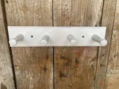 Patère Ancienne Porte Manteau Mural x4 Bois Blanc Vintage #E433