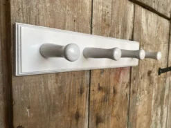Patère Ancienne Porte Manteau Mural x4 Bois Blanc Vintage #E433